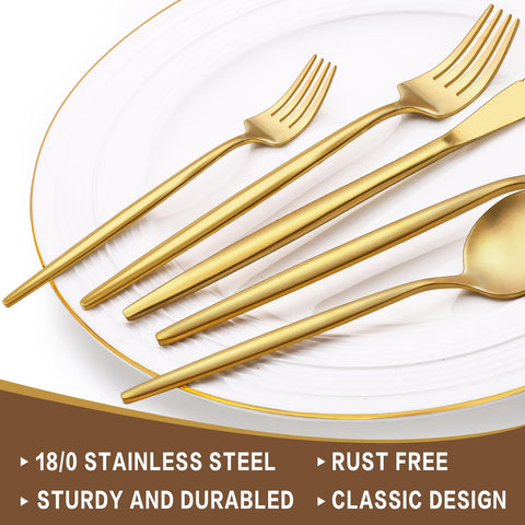 EWFEN gold 60-piece forks closeup highlights balanced weight and refined lines
