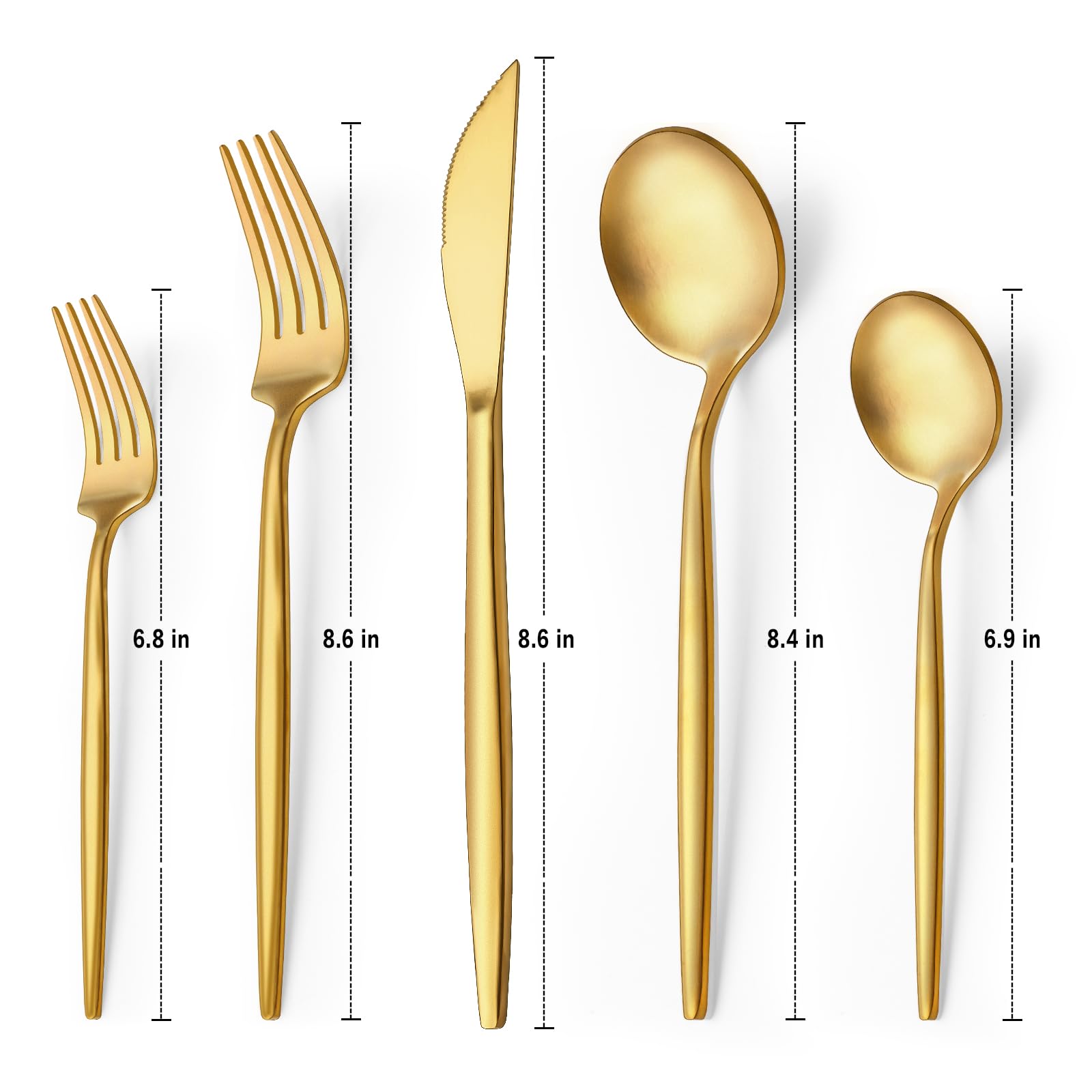 EWFEN gold 60-piece spoons closeup shows smooth handles and comfortable bowls