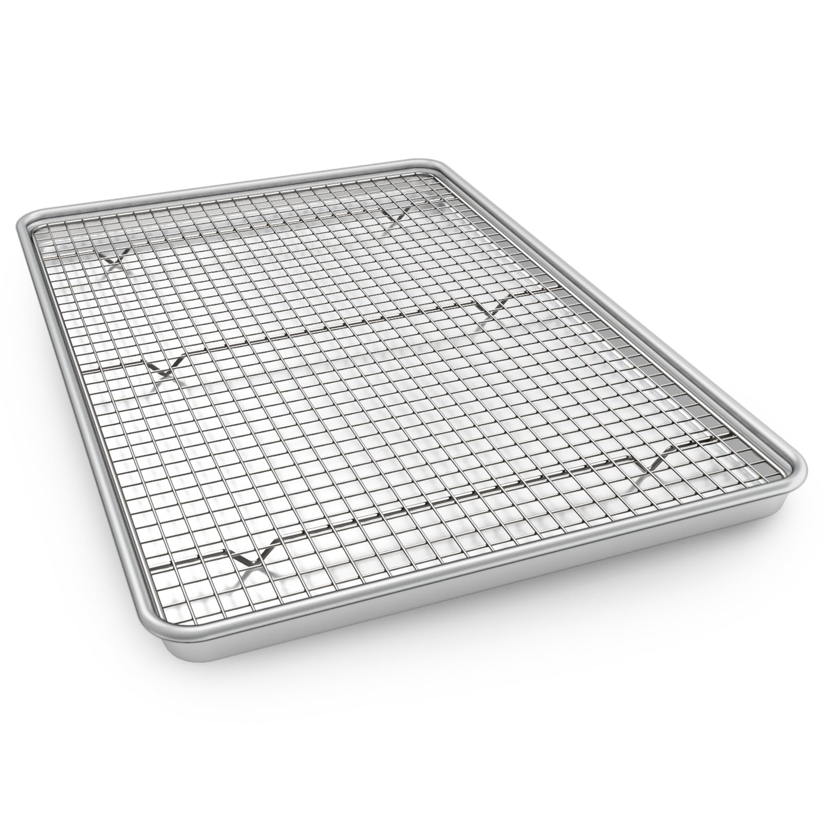 EWFEN half-sheet pan with rack—front view, warp-resistant bakeware for even heat.
