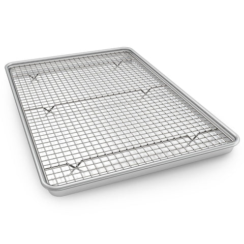 EWFEN half-sheet pan with rack—front view, warp-resistant bakeware for even heat.