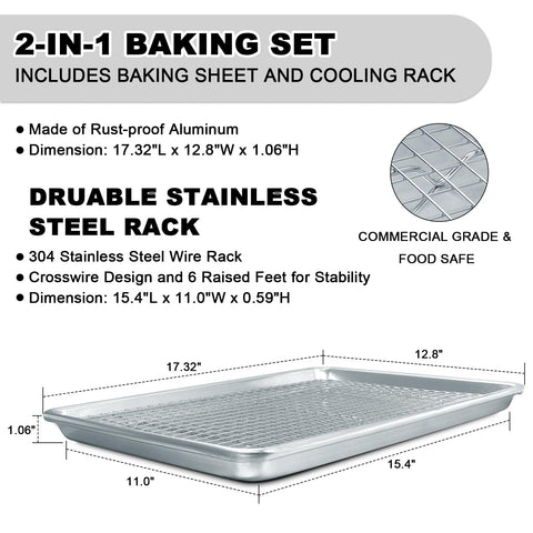 EWFEN half-sheet pan with rack—top view, large capacity for batch dinners.