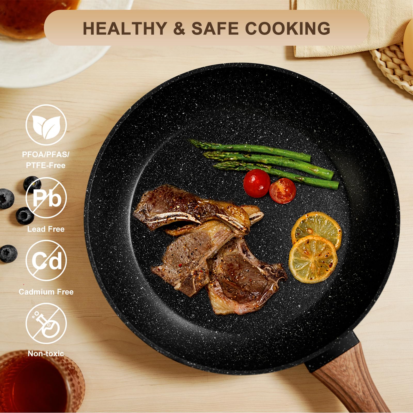 Induction-compatible bottom ensures universal stovetop heating across kitchen setups.