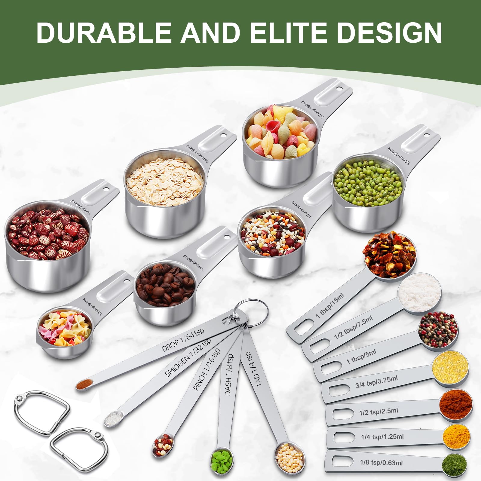 EWFEN measuring cups reveal inside outside markings for precise fills during cooking.