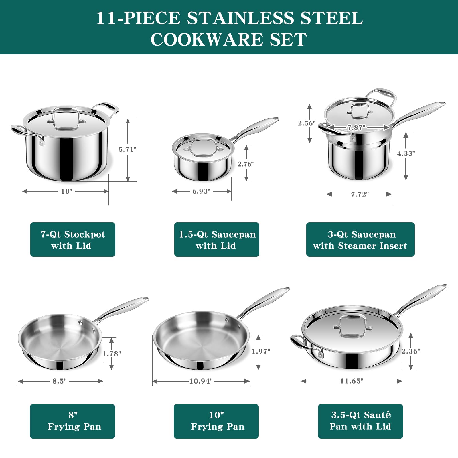 EWFEN multiply-clad 3-ply cookware close-up highlighting even heat distribution