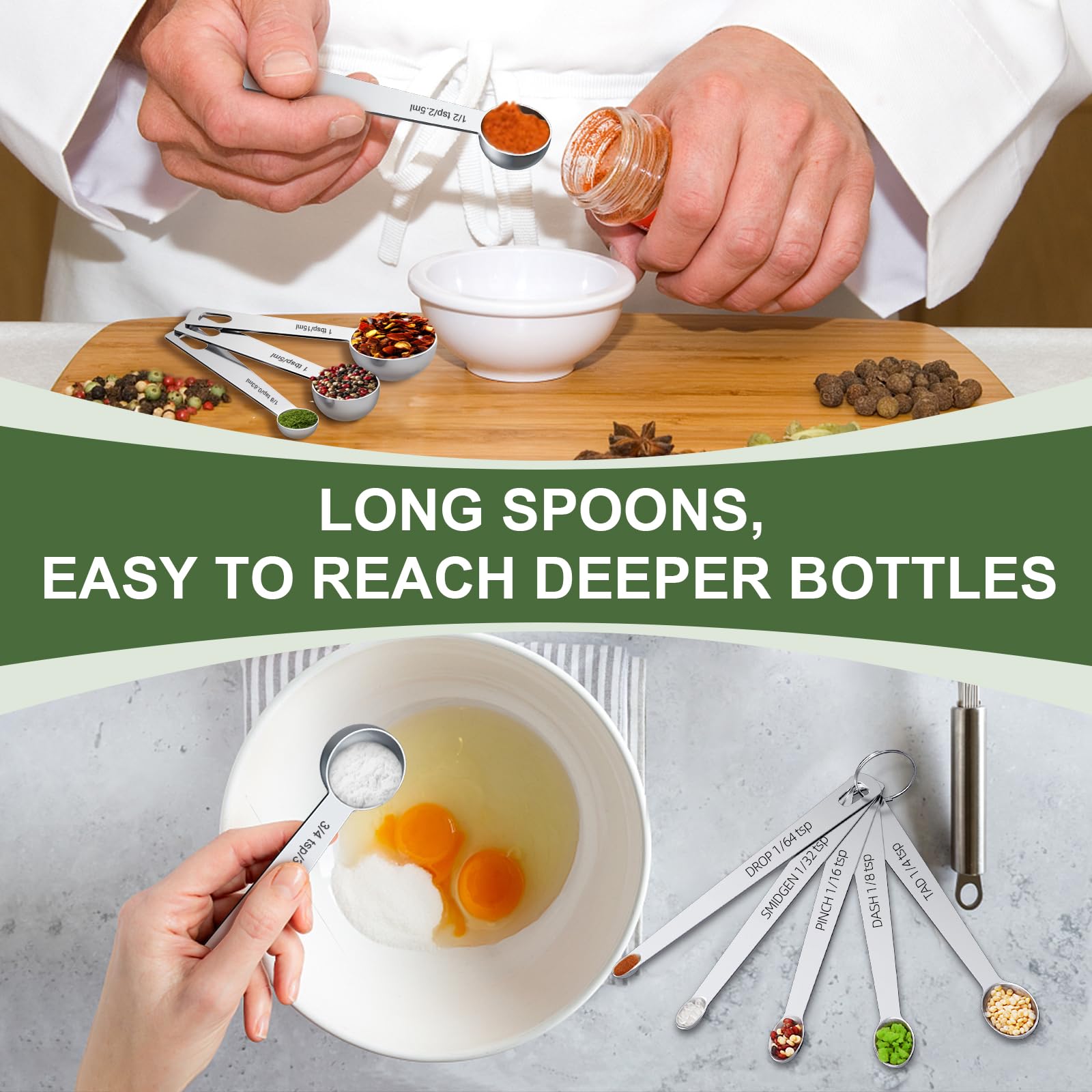 EWFEN rectangular spoons fit into small jars for accurate spice and herb measurements.