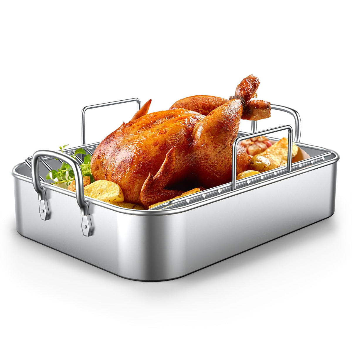 EWFEN roasting pan with deep 17x13 inch area for even baking and browning.