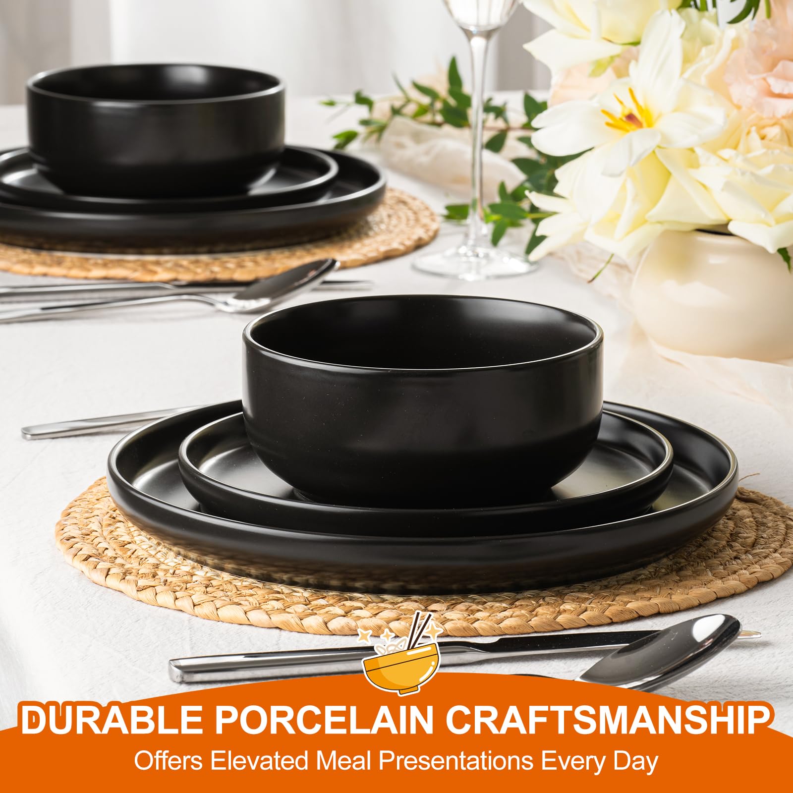 EWFEN 7.87-inch salad plate in black adds versatile color and simple cleanup.