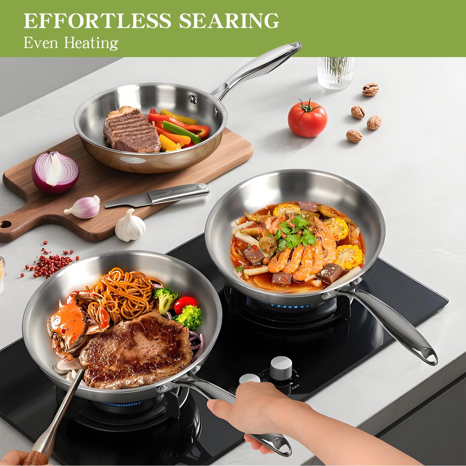 EWFEN 3-5qt saute pan with lid for even browning and searing