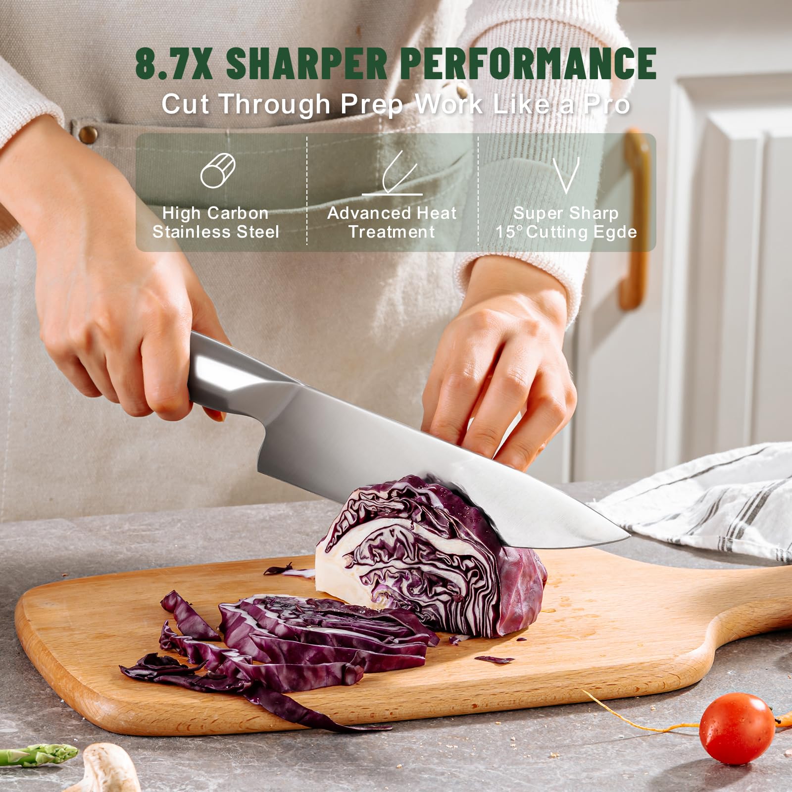 EWFEN 8-inch slicing knife ideal for roasting, carving, and even textures.