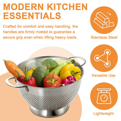 EWFEN colander with elevated base, side angle showing dry counters