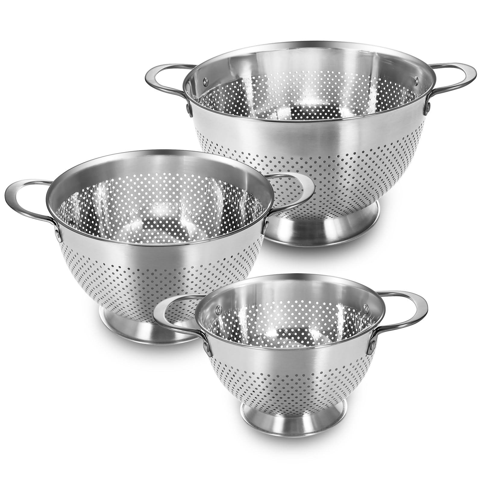 EWFEN stainless steel colander set of 3 with nesting design for compact storage
