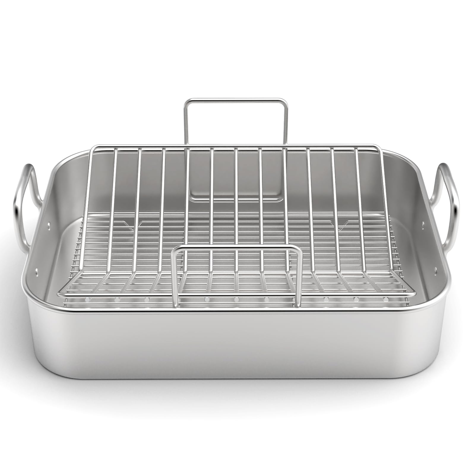 EWFEN stainless steel roasting pan top view shows a spacious 17x13 inch area.