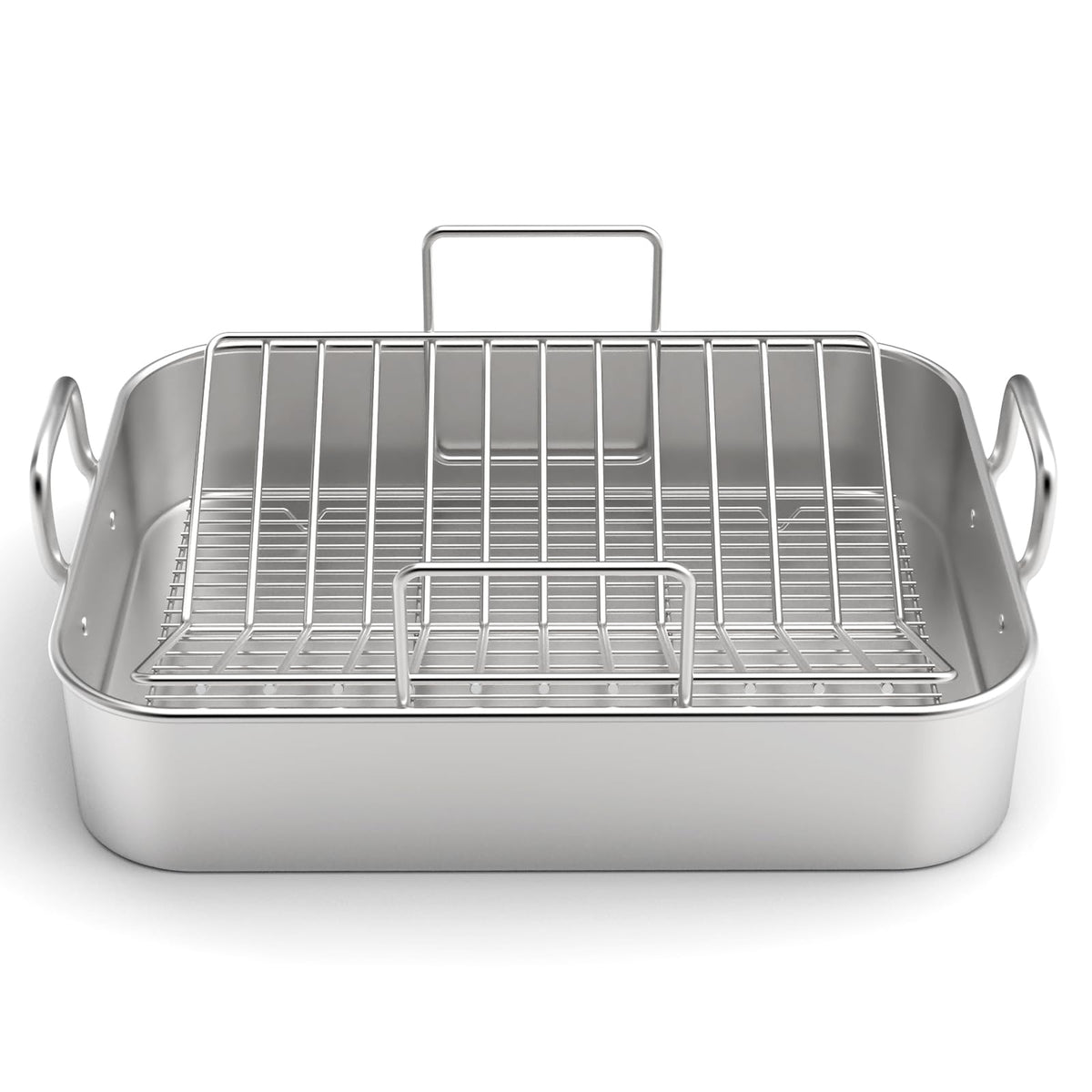 EWFEN stainless steel roasting pan top view shows a spacious 17x13 inch area.