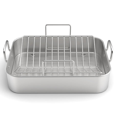 EWFEN stainless steel roasting pan top view shows a spacious 17x13 inch area.
