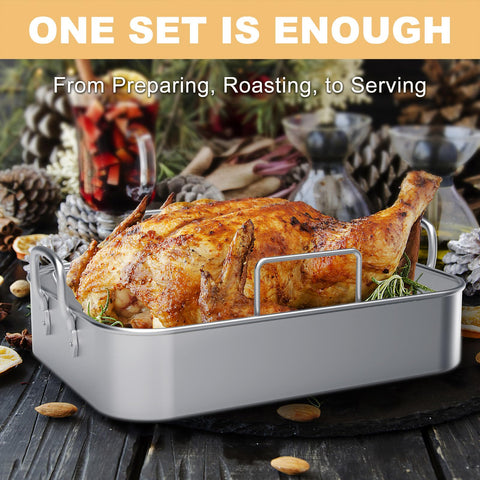 EWFEN three piece roasting pan set offers versatile cooking options.
