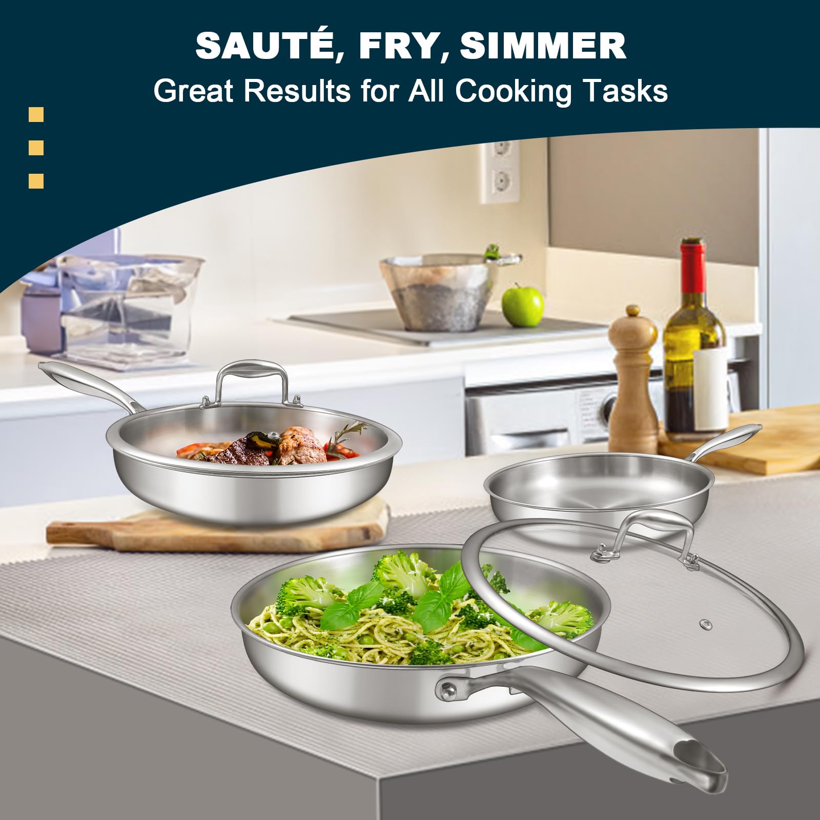 EWFEN Tri-Ply 10-inch frying pan with aluminum core for even heat.