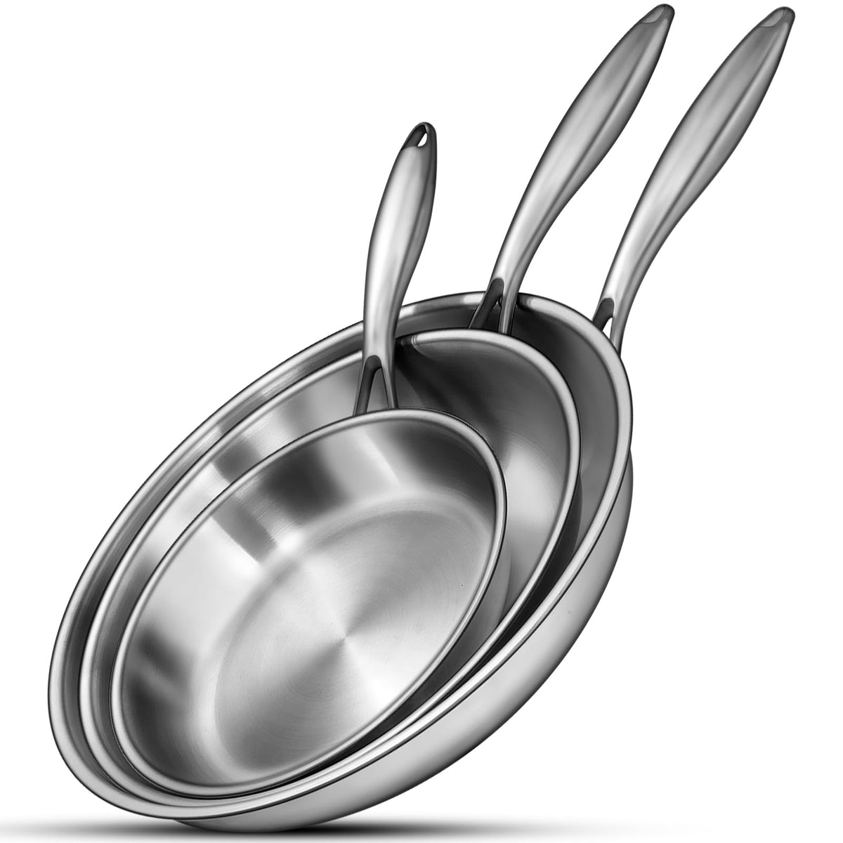 EWFEN Tri-Ply 8-inch pan exterior view highlighting quick, even heating.