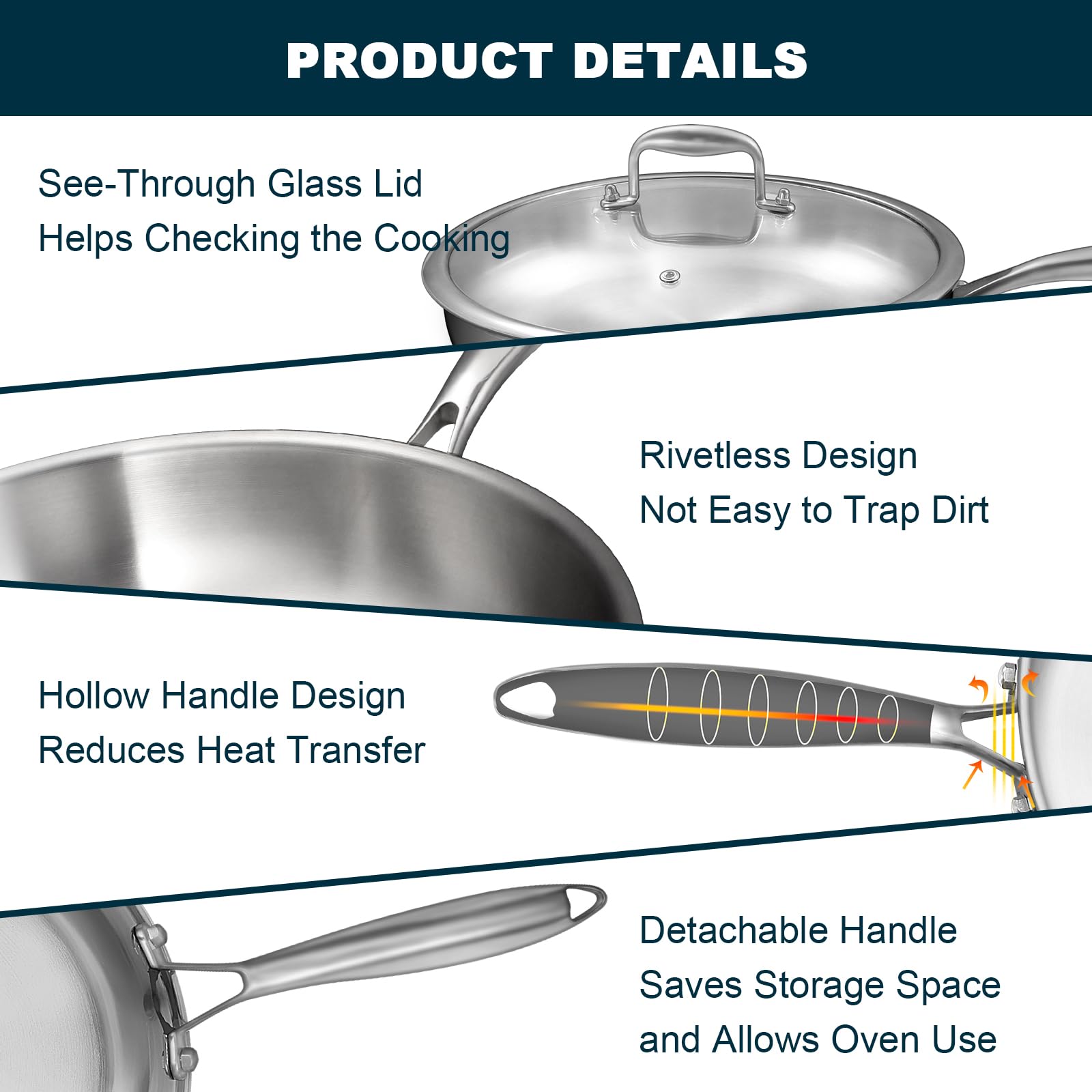 EWFEN Tri-Ply stainless steel handle design stays cooler during use.