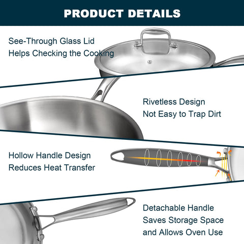 EWFEN Tri-Ply stainless steel handle design stays cooler during use.