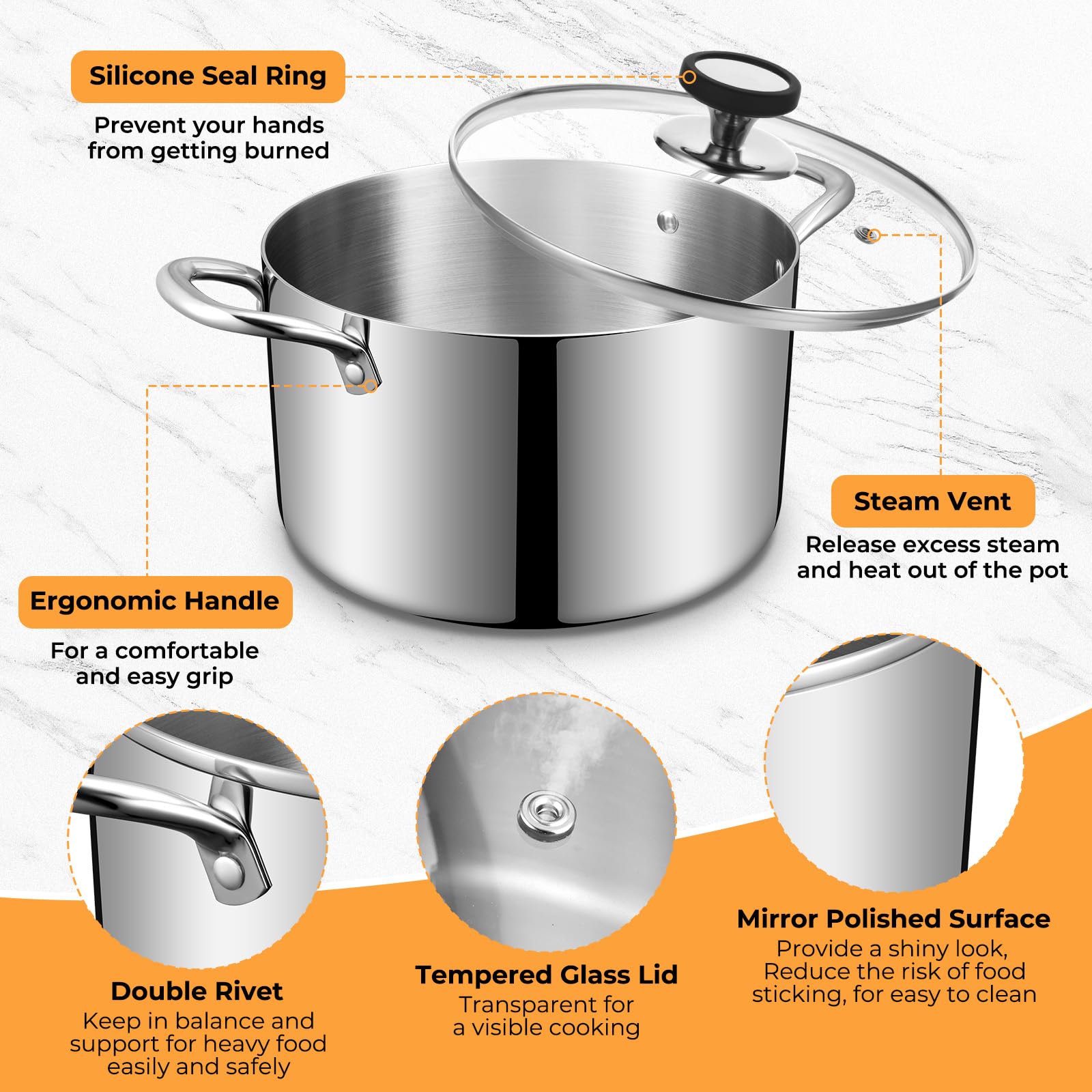 EWFEN Tri-Ply stock pot dishwasher safe for easy cleanup.
