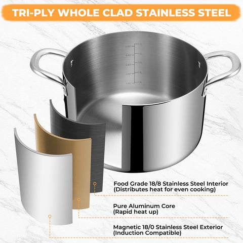 EWFEN Tri-Ply stock pot oven safe to 500°F for versatility.