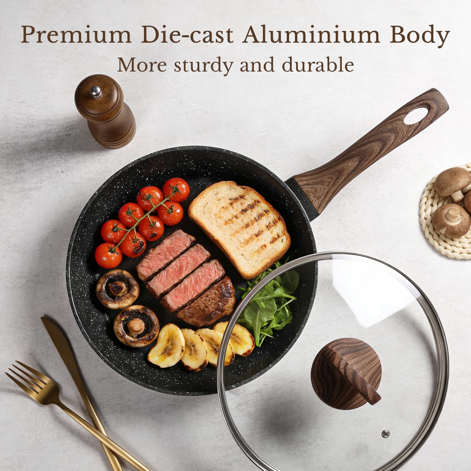 EWFEN wood-grain Bakelite handle offering comfortable grip during cooking