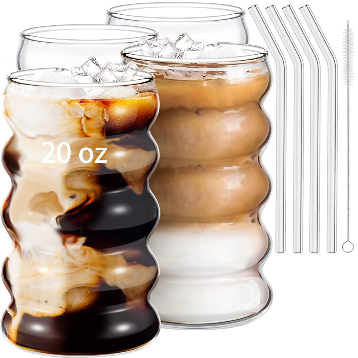 ework4u 20oz glass set with straws for iced beverages at home
