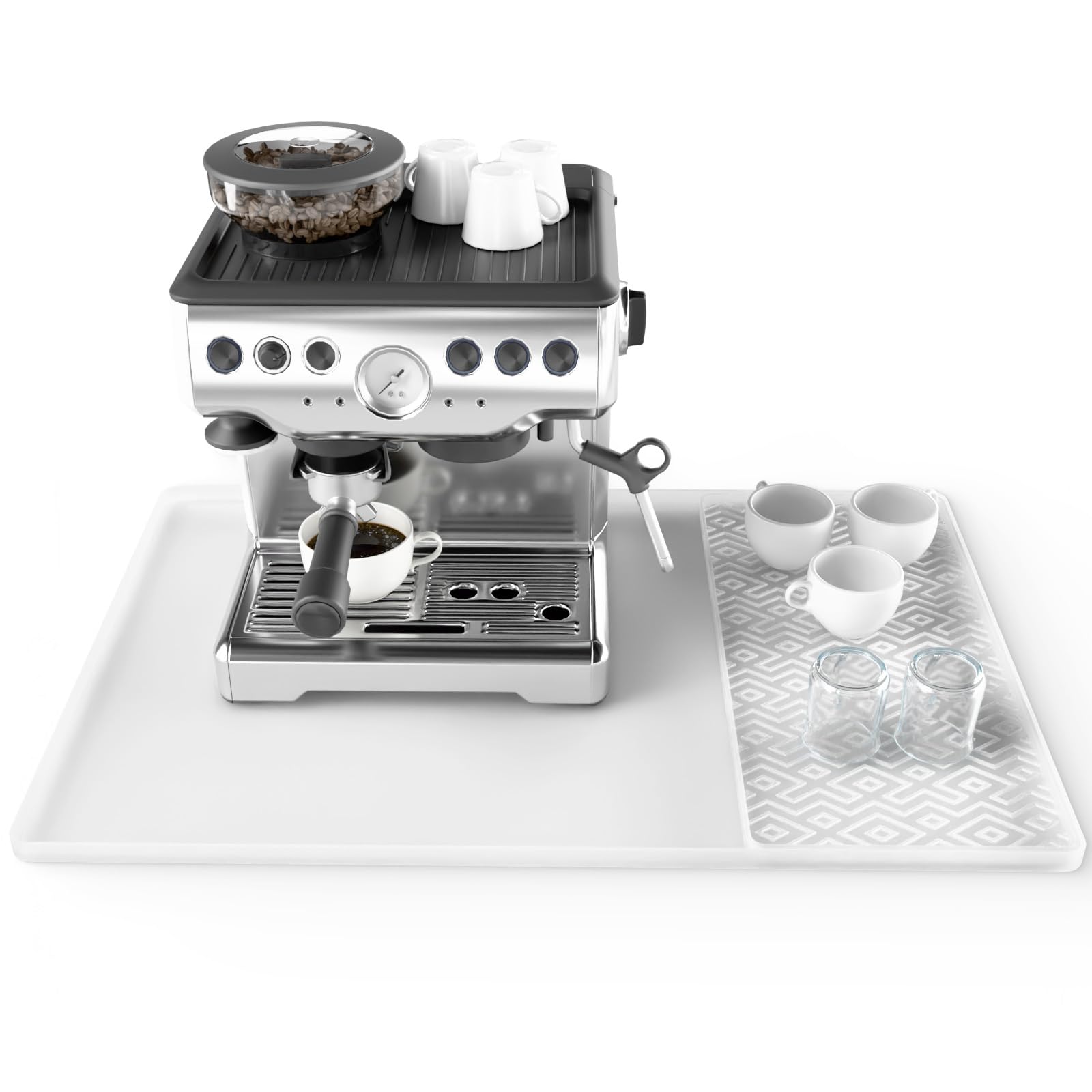EWX silicone coffee mat 24 by 16 inches protects countertops and keeps coffee stations tidy.