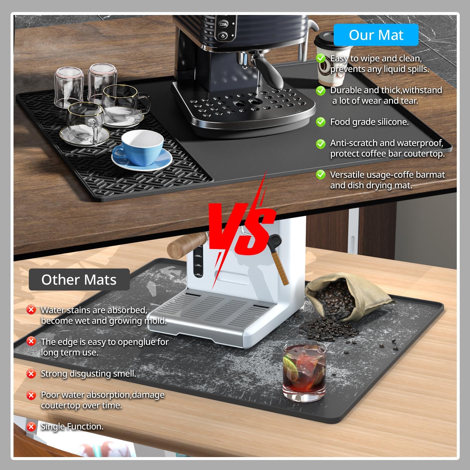 EWX silicone coffee mat heat-resistant barrier for hot appliances and counters.