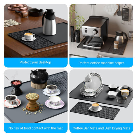 EWX silicone coffee mat under dish rack protects surfaces during drying.