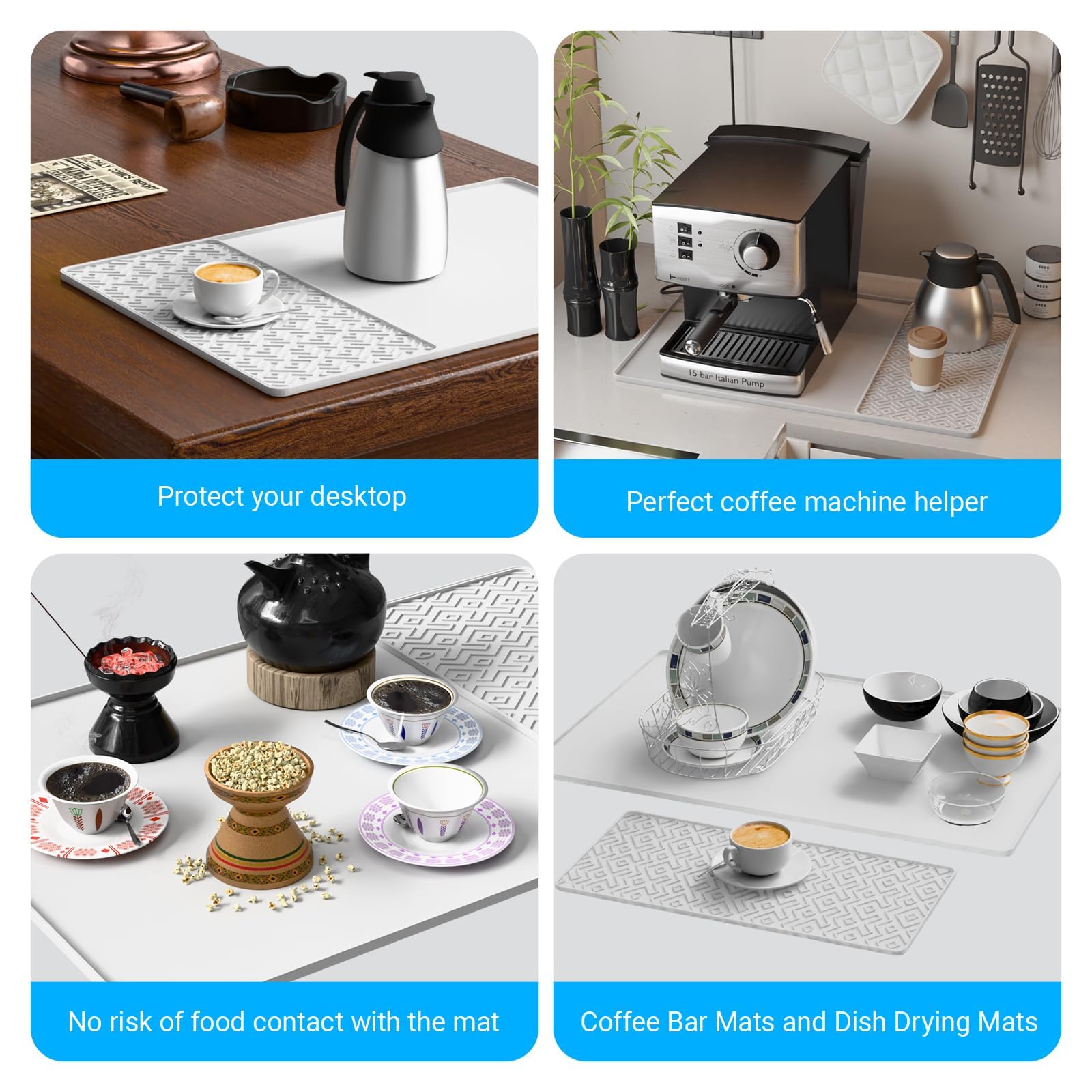 EWX under-station mat supports cups and accessories during busy mornings.