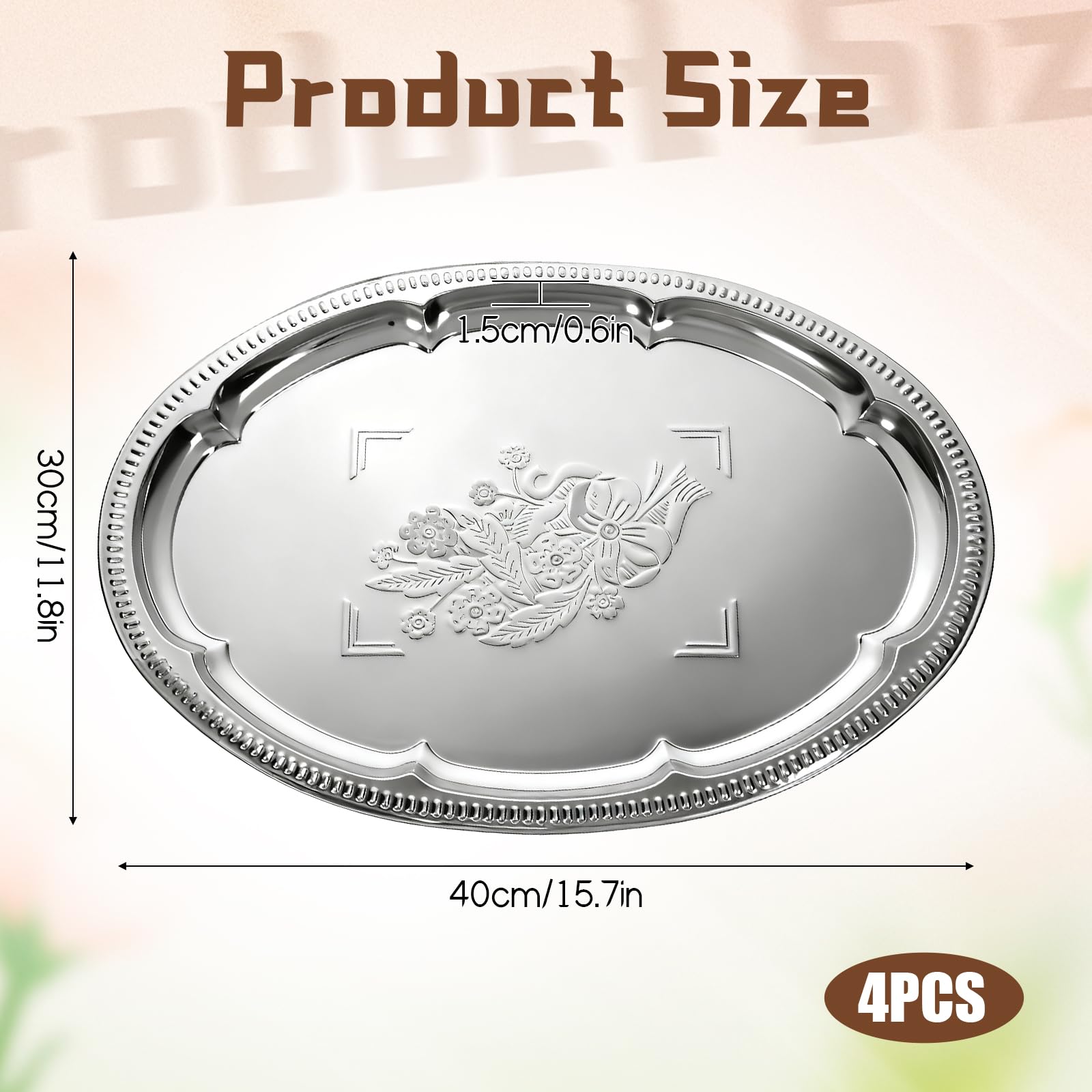 Exclaith large silver serving tray provides generous surface for fruits and appetizers.