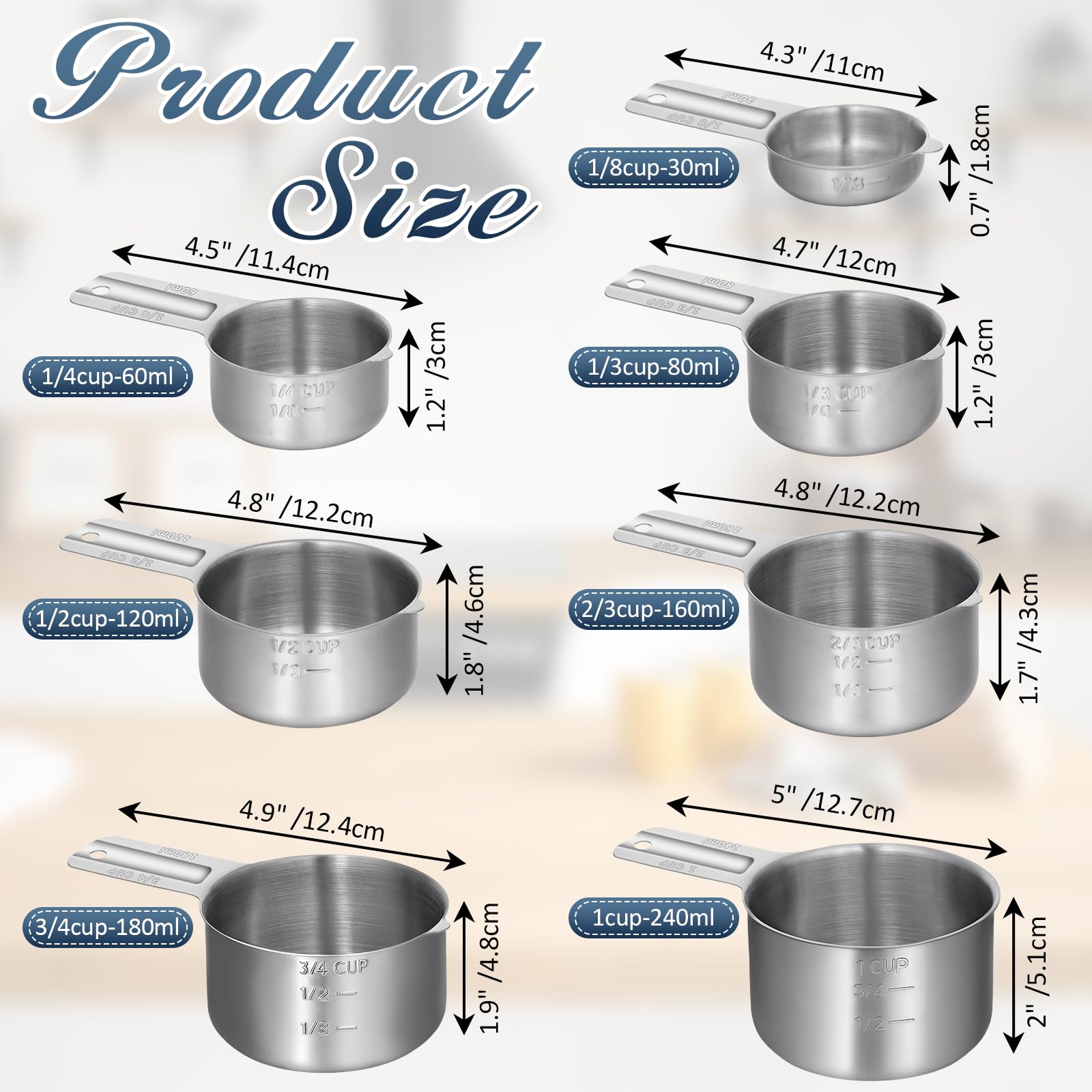 Exclaith measuring cups with engraved markings for quick accurate portioning