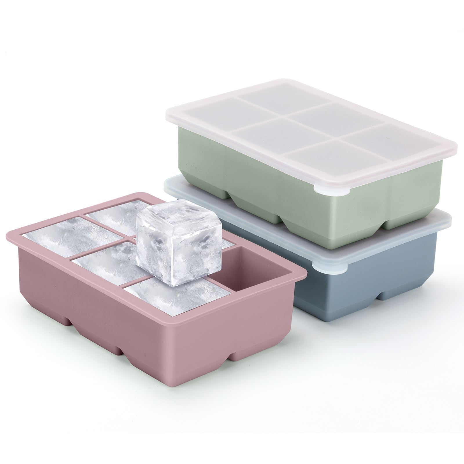 Excnorm silicone ice tray with large 1.9 inch cubes, ideal for cocktails.