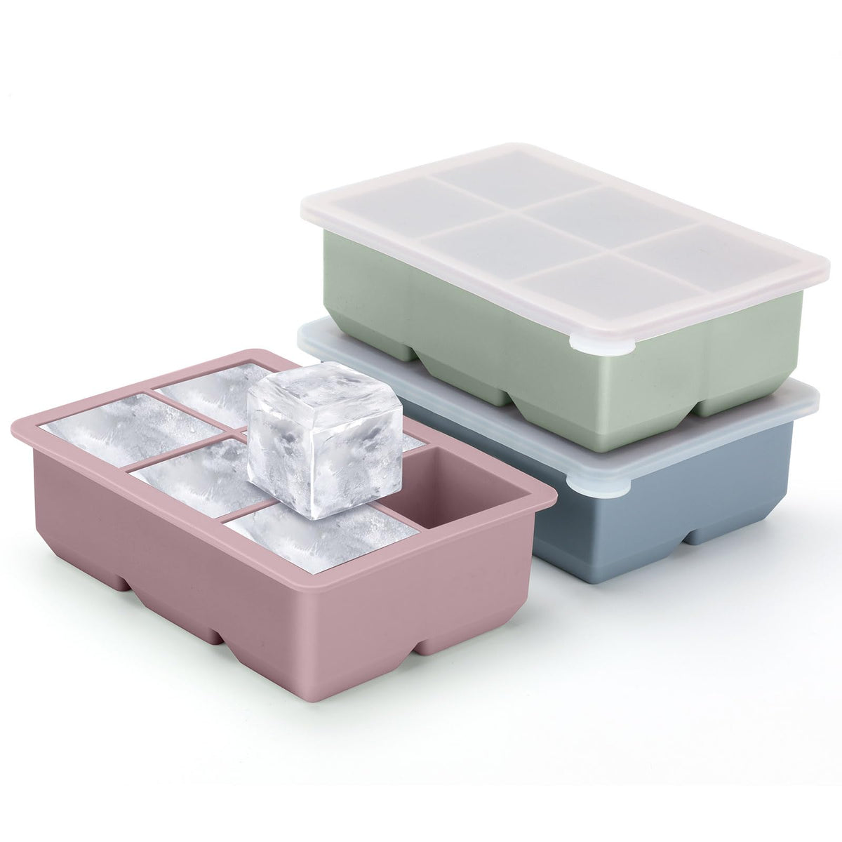 Excnorm silicone ice tray with large 1.9 inch cubes, ideal for cocktails.