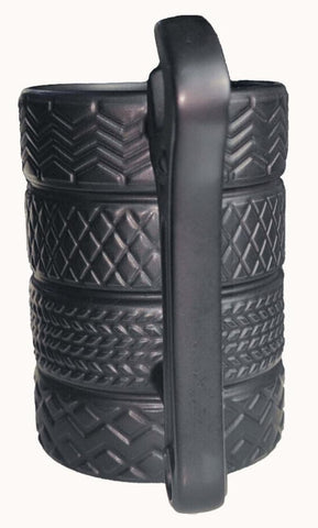 EXIGENT tire mug top view shows generous 12oz capacity for hot drinks