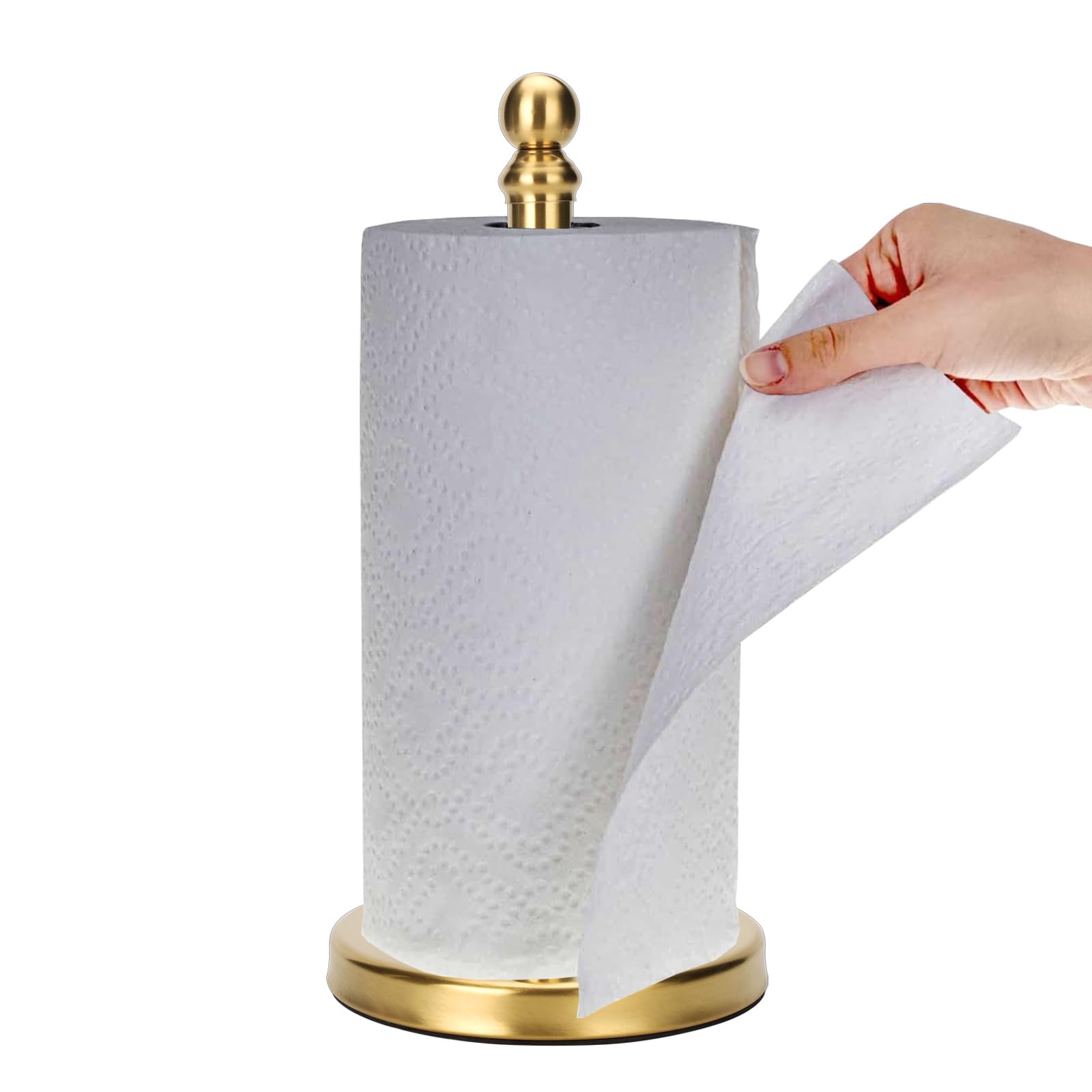 Exilon Gold paper towel holder with weighted base for stable one handed tearing