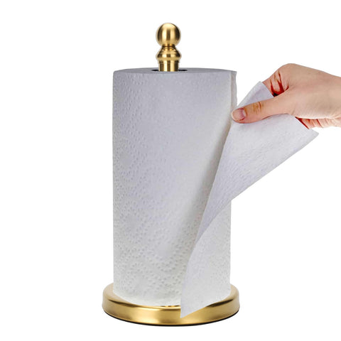 Exilon Gold paper towel holder with weighted base for stable one handed tearing