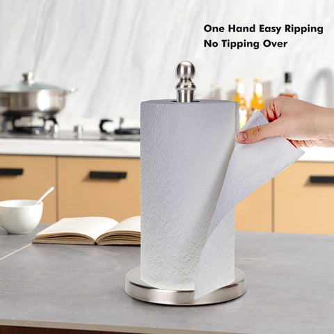 Exilon paper towel holder in brushed nickel finish fits any kitchen decor.