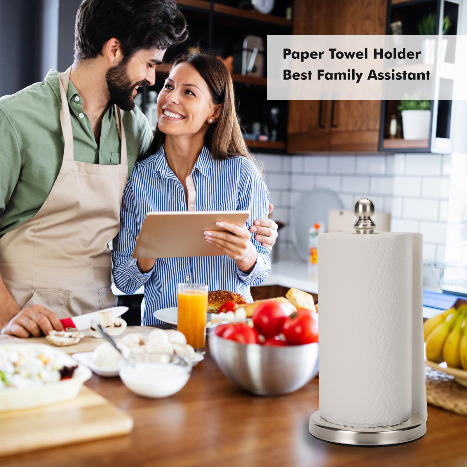 Exilon paper towel holder top knob for easy carrying and repositioning.