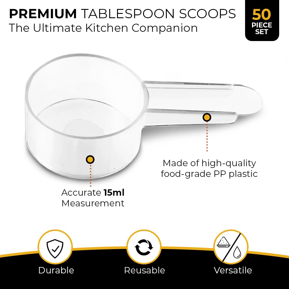 Existing Beauty 50-pack tablespoon spoons side view showcasing clear plastic design.