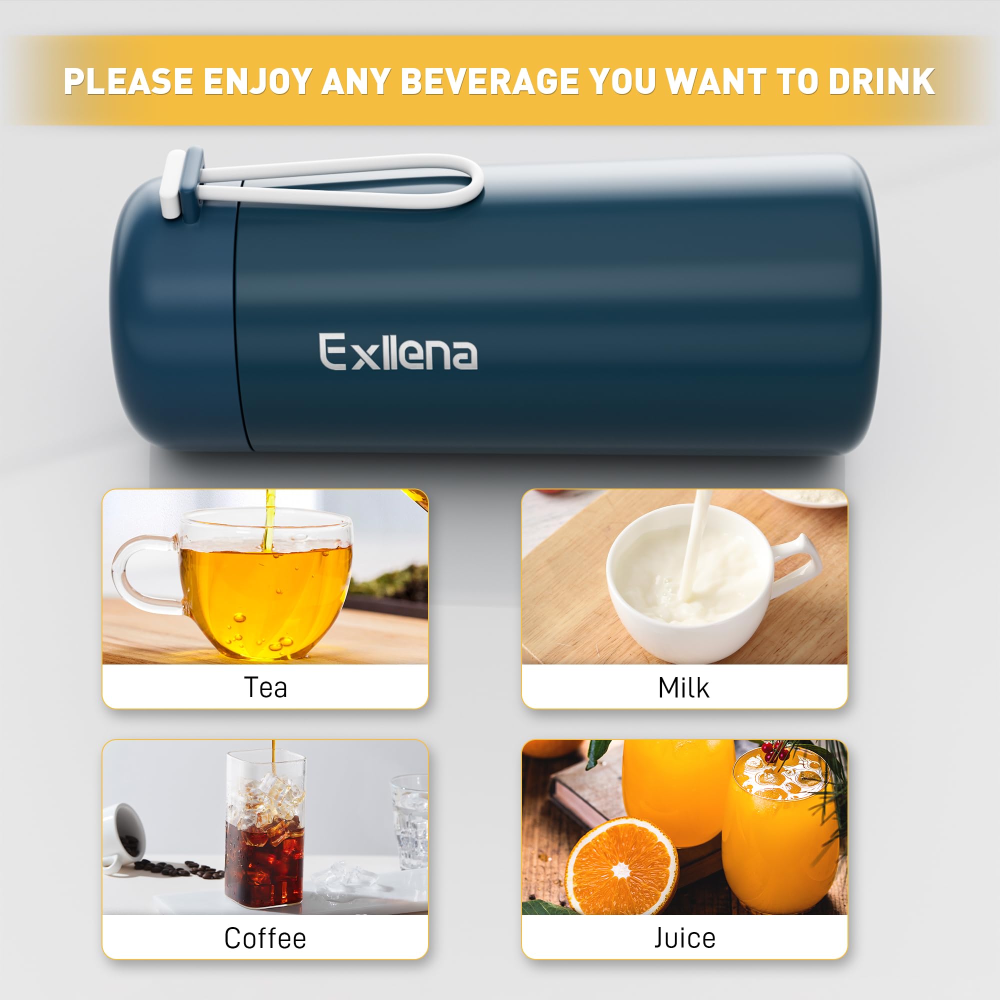 Exllena insulated bottle maintains preferred temperature during commutes.