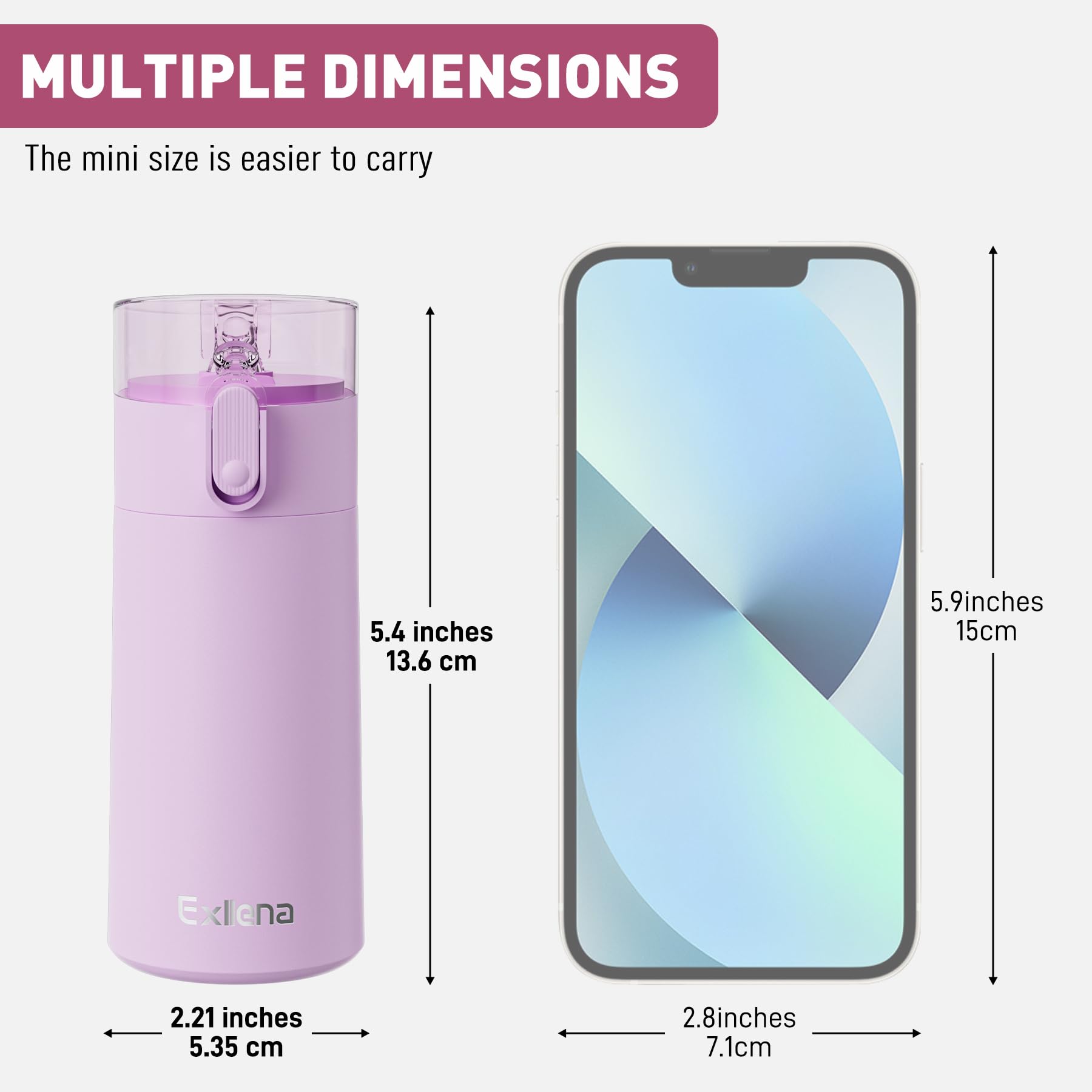Exllena Lilac compact bottle with locking lid prevents leaks during travel