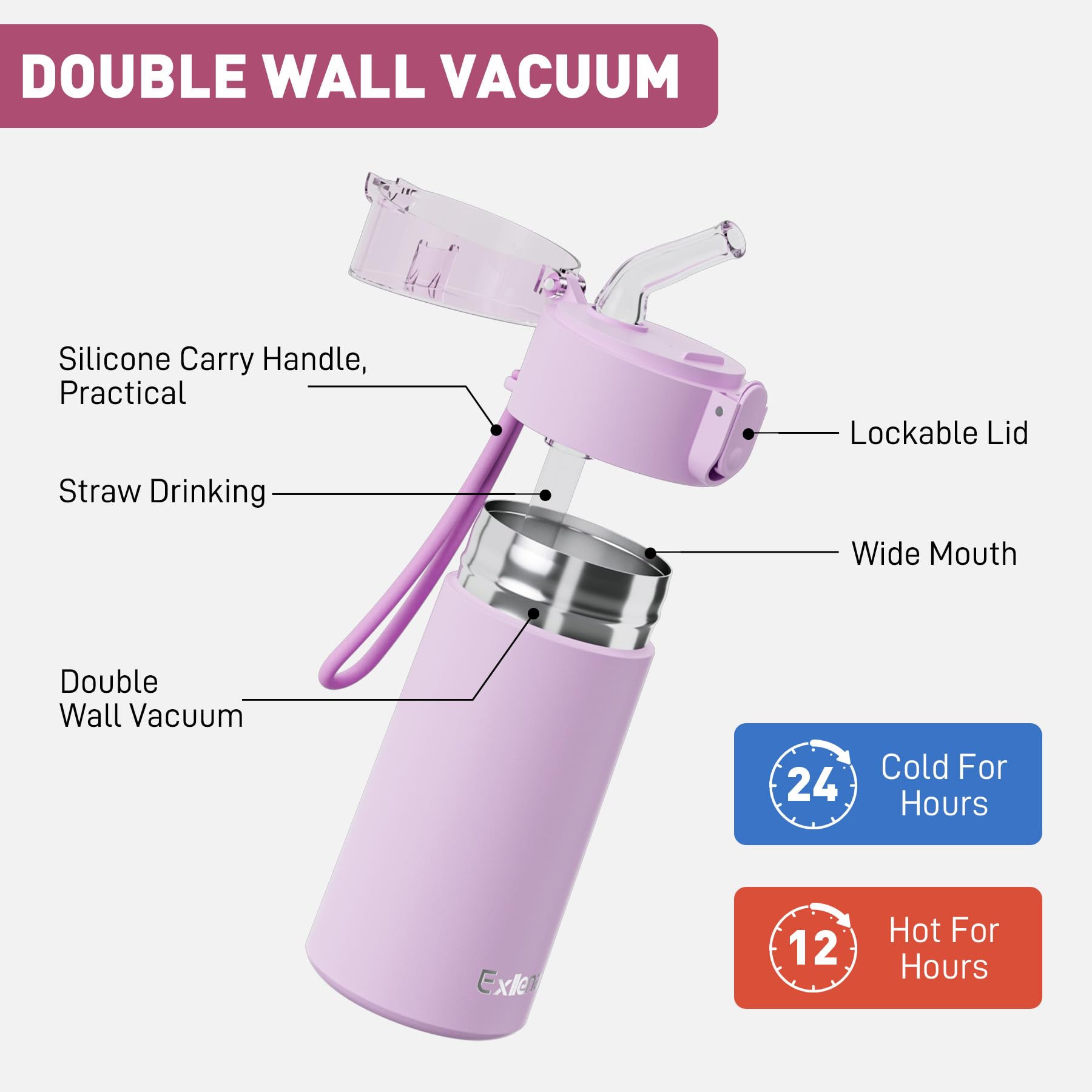 Exllena Lilac bottle with one hand open design for quick sip