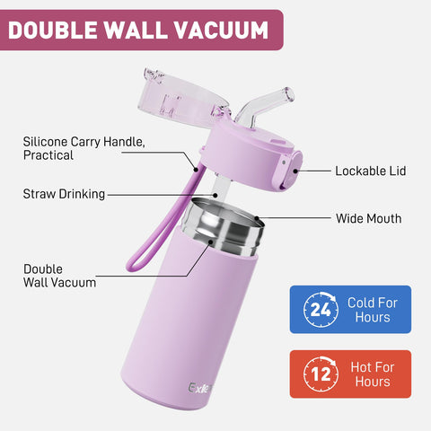 Exllena Lilac bottle with one hand open design for quick sip