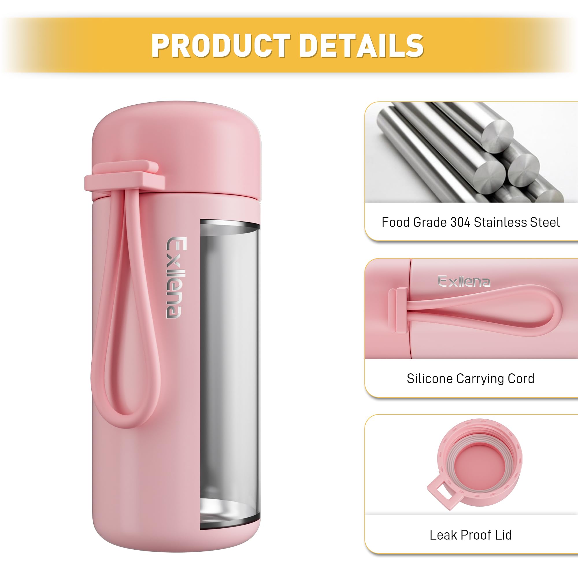 Exllena mini insulated bottle with double-wall insulation keeps temp