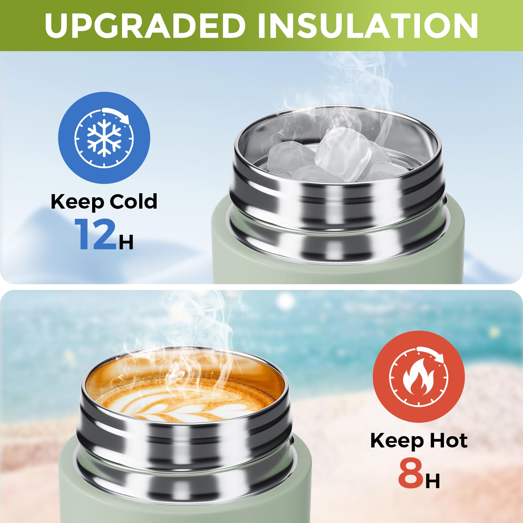 Exllena mini bottle keeps hot up to 12 hours or cold for 8–12 hours.