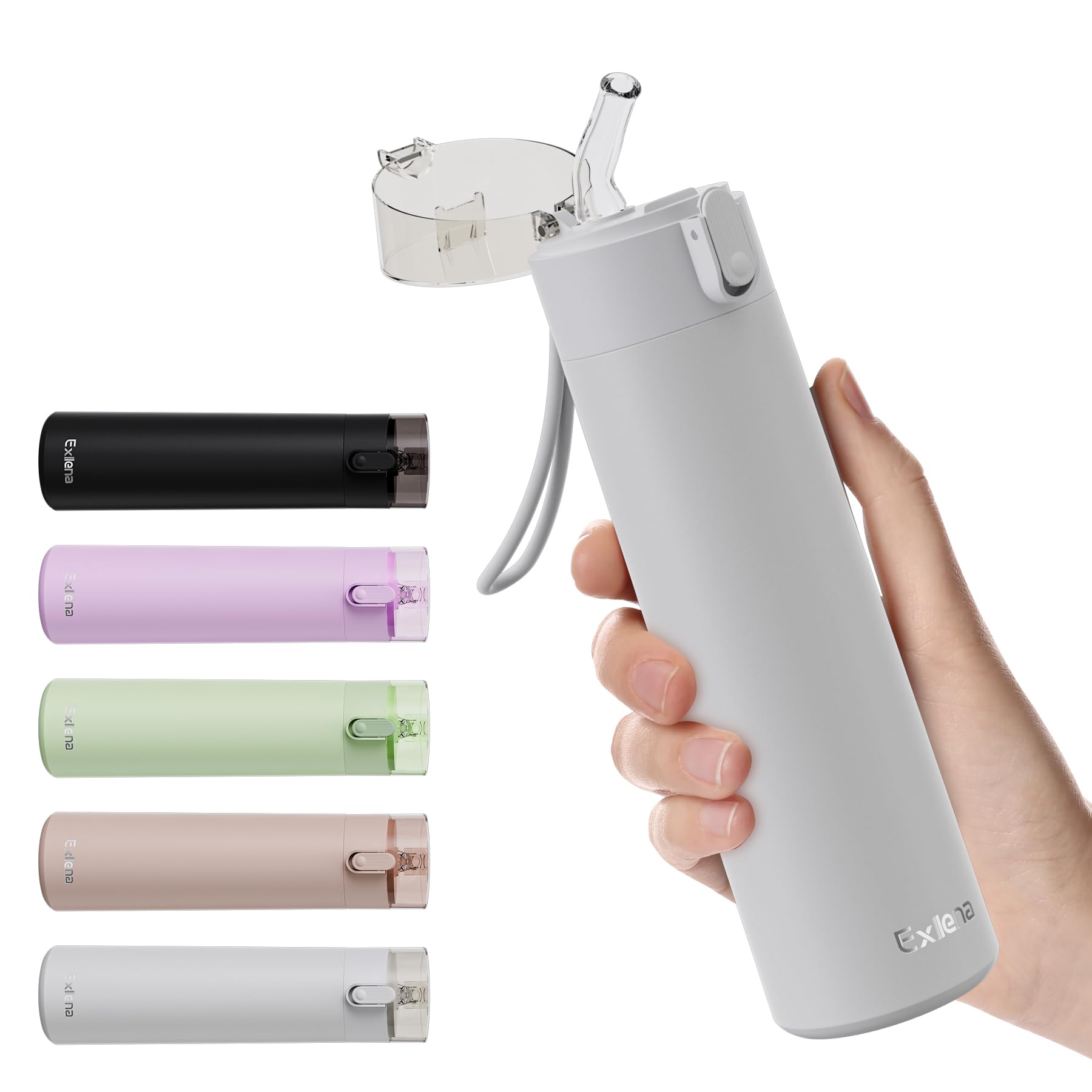 Exllena small bottle straw-open for easy one-handed drinking on the go.