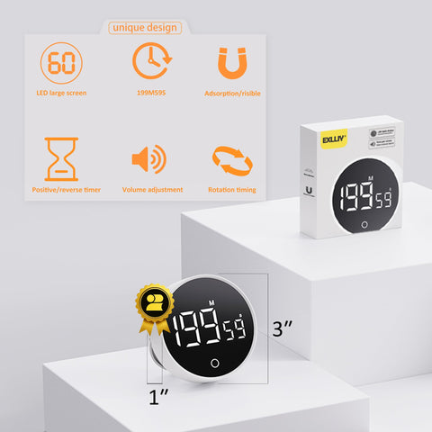 Exlliy timer knob for quick 1-minute increments on timing sessions.