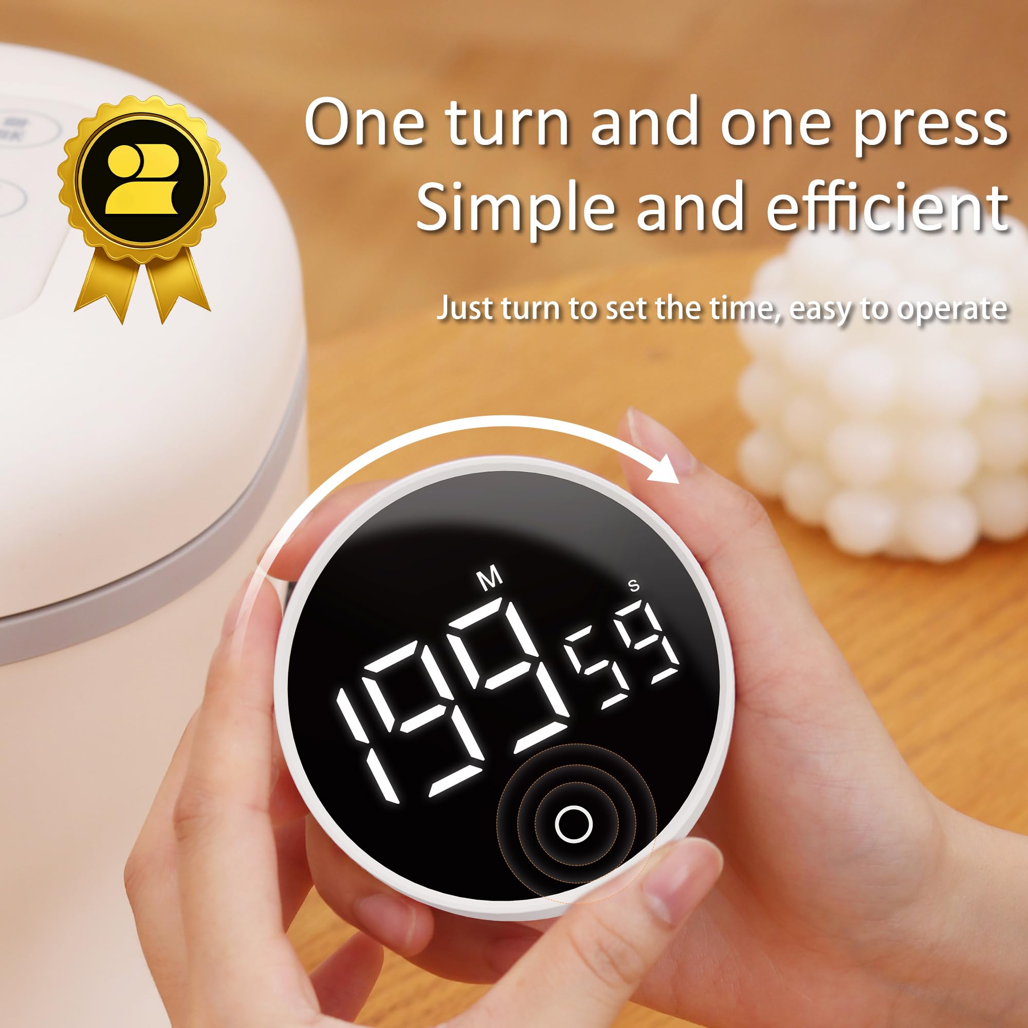 Exlliy timer knob for fine 5-second adjustments during activities.